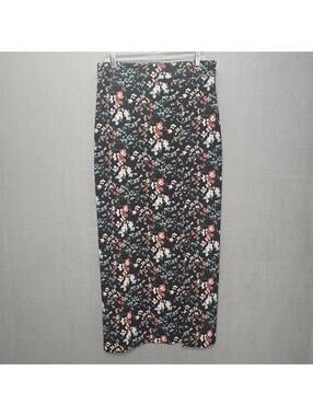 Free Press Floral Side Slit Maxi Skirt Size Large Black Coral Ditsy Boho L